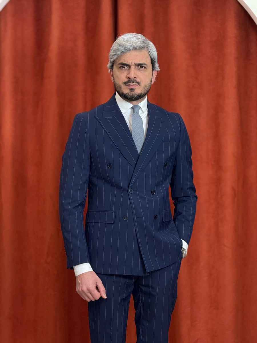 Completo Uomo Sartoriale Doppiopetto Evoga - Giacca E Pantaloni Eleganti Per Cerimonie, Foderato, Slim Fit